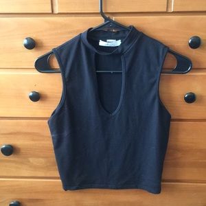 Black small crop top with chest cutout